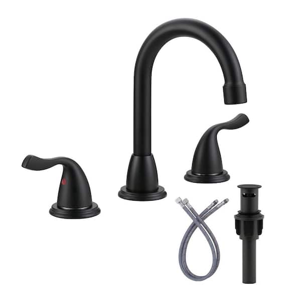 WOWOW 8 in. Widespread Double-Handle Bathroom Faucet in Black