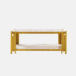 44.88 in. Gold Rectangle Marble Coffee Table with Storage Shelf