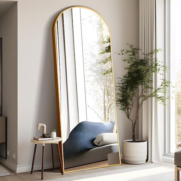 Dovelina 28 in. W x 71 in. H Arched Gold Aluminum Framed Full Length Mirror Standing Floor Mirror