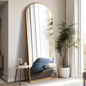 28 in. W x 71 in. H Arched Gold Aluminum Framed Full Length Mirror Standing Floor Mirror
