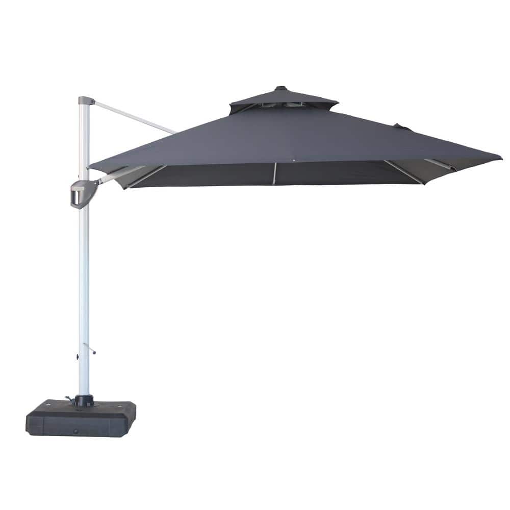 Clihome 10 ft. Outdoor Gray Patio Cantilever Square Umbrella with Base