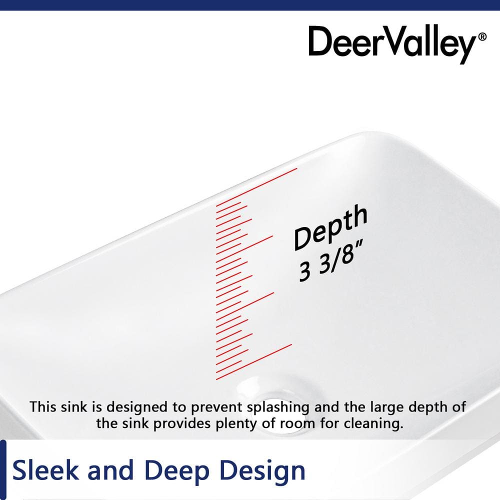 DeerValley 19'' White Ceramic Rectangular Above-Counter Vessel Sink