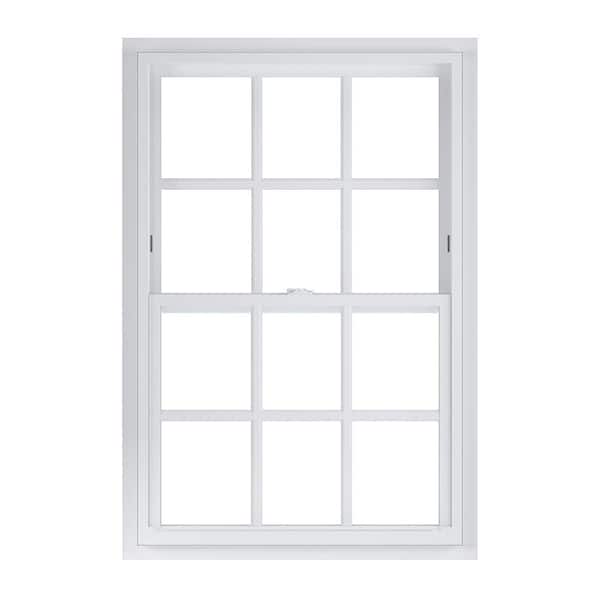 American Craftsman 28 in. x 54 in. 70 Series White Single Hung Low-E Argon Glass Vinyl Fin with J Window with Grids, Screen Incl