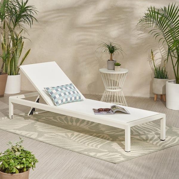 77.56 in. Metal Outdoor Lounge Chair, White Mesh with