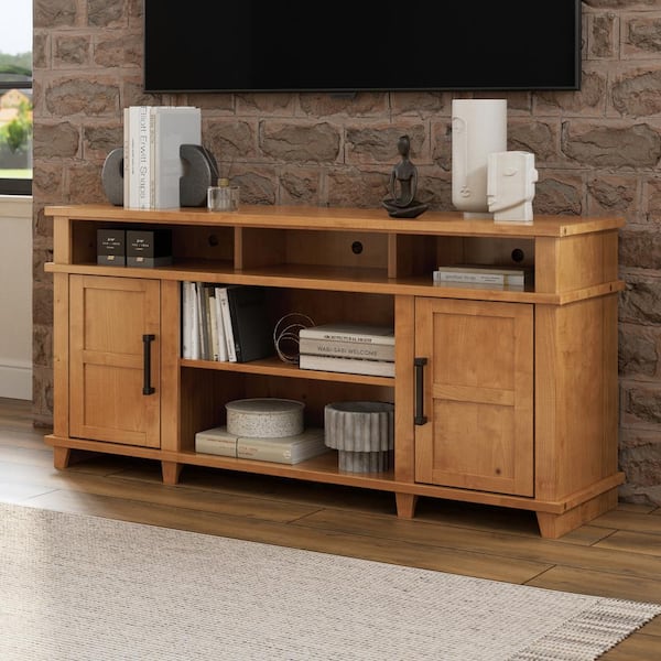 Bridgevine Home Bridgevine Home 65 in. No Assembly Required Hazelwood Finish Solid Wood TV Stand, Fits TVs up to 75 in.