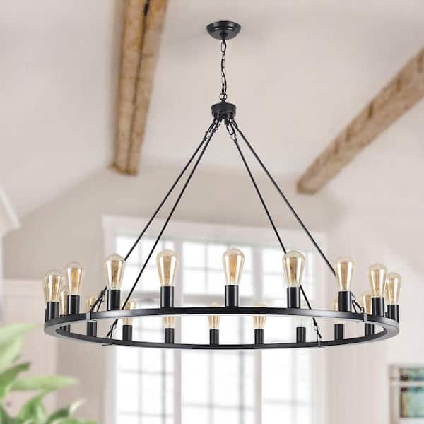 LWYTJO Loughlam 20-Light Black Farmhouse Candle Style Wagon Wheel Chandelier for Living Room Kitchen Island Dining Room Foyer
