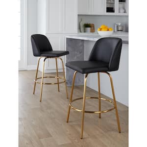 Toriano 26 in. Black Faux Leather and Gold Metal Fixed-Height Counter Stool (Set of 2)