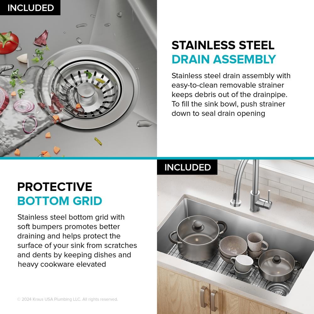 Kraus 32.5" Stainless Steel Single Bowl Drop-In Kitchen Sink