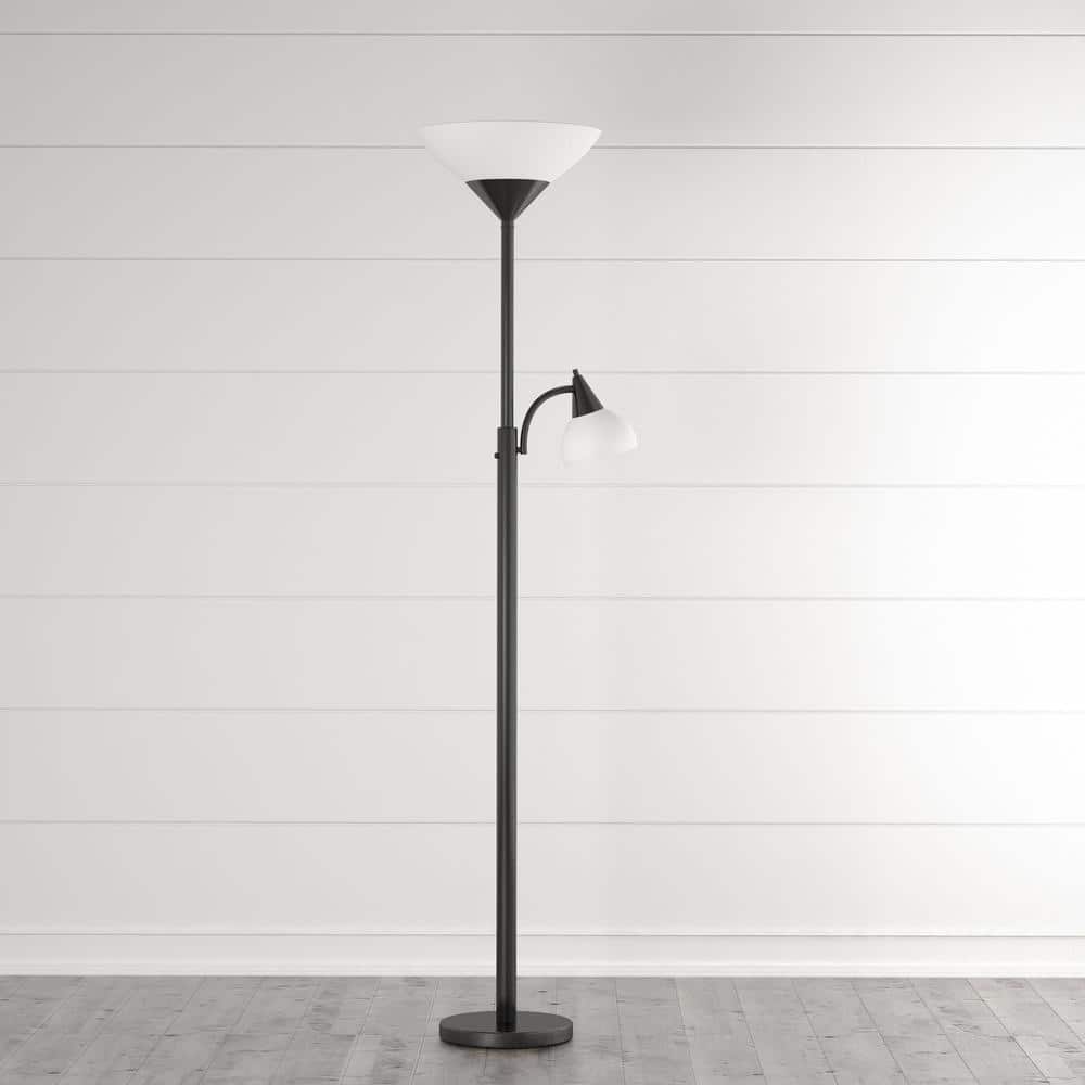 Black Adjustable Torchiere Floor Lamp with Reading Light