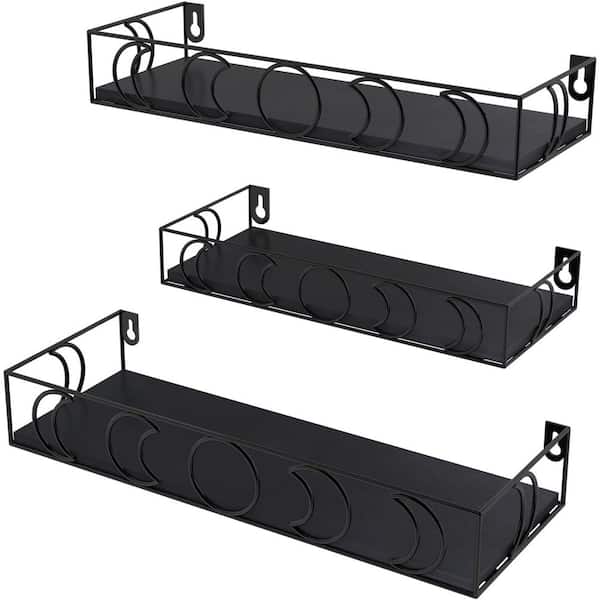 Unbranded 16 in. W x 5 in. D Black Moon Phase Decorative Wall Shelf (Set of 3)