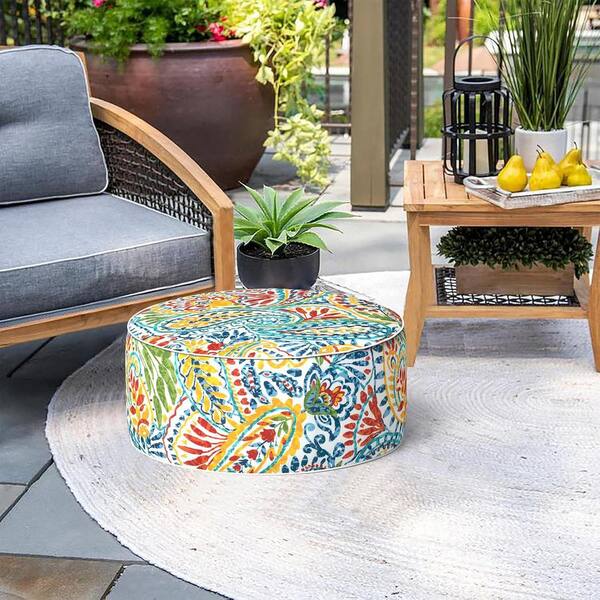 SenQWFa Paisley Multi 21 x 9 in. Outdoor Round Ottoman Cushion
