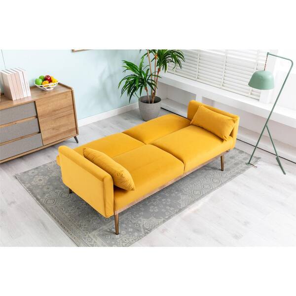 Westsky 68.50 in Wide Square Arm Modern COOLMORE Velvet Accent Straight Loveseat Sofa with Metal Feet in Yellow (Mango), Orange