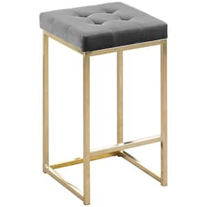 Jersey 26.5 in. H Gray Velvet Counter Height Stool in Gold (Set of 2)