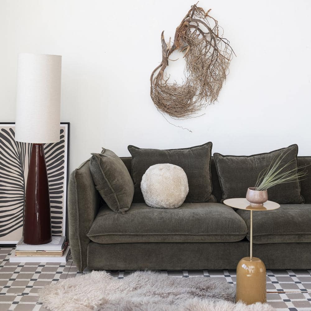 Cream Sheepskin Round Pillow with Polyester Insert