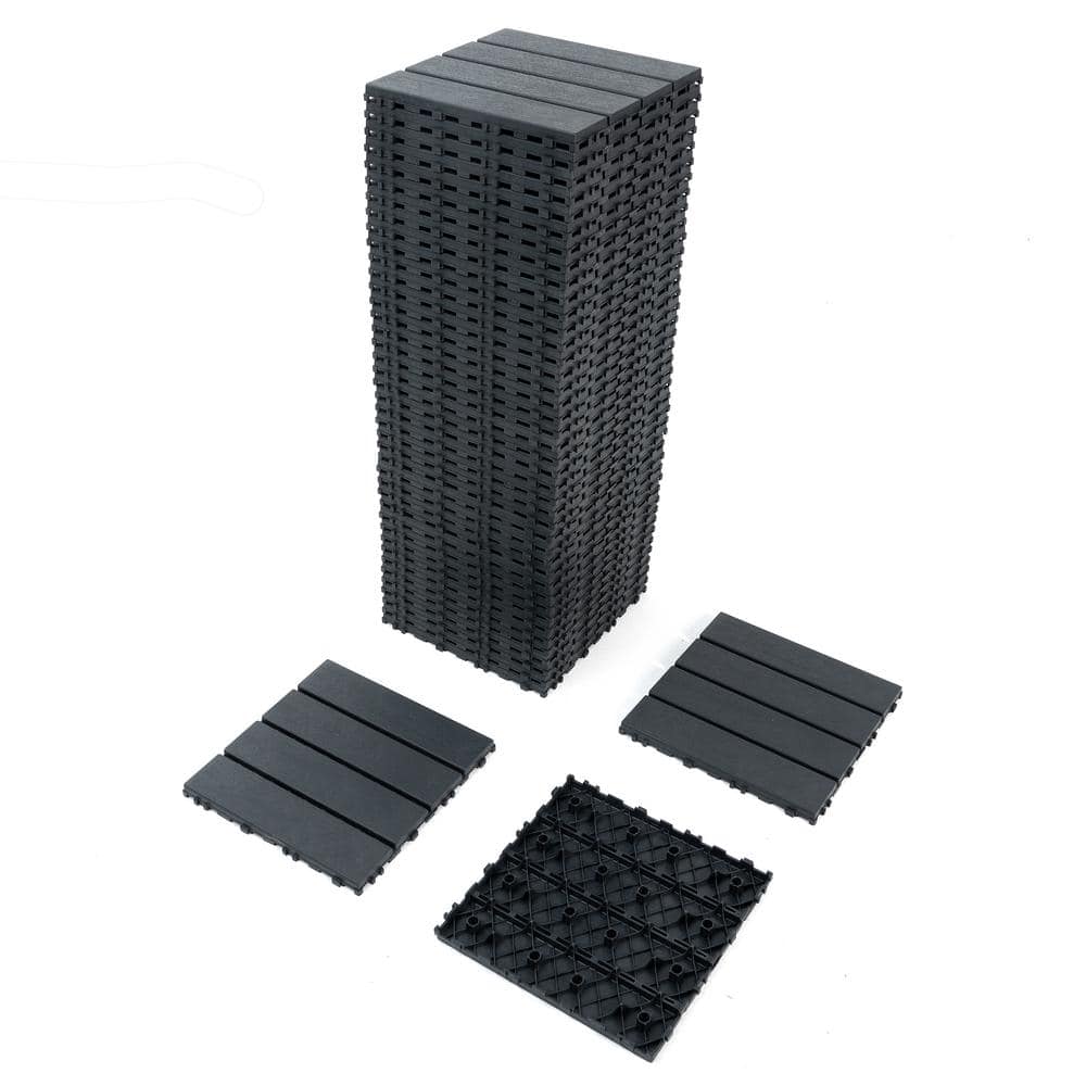 Gray 12'' x 12'' Plastic Interlocking Outdoor Deck Tiles