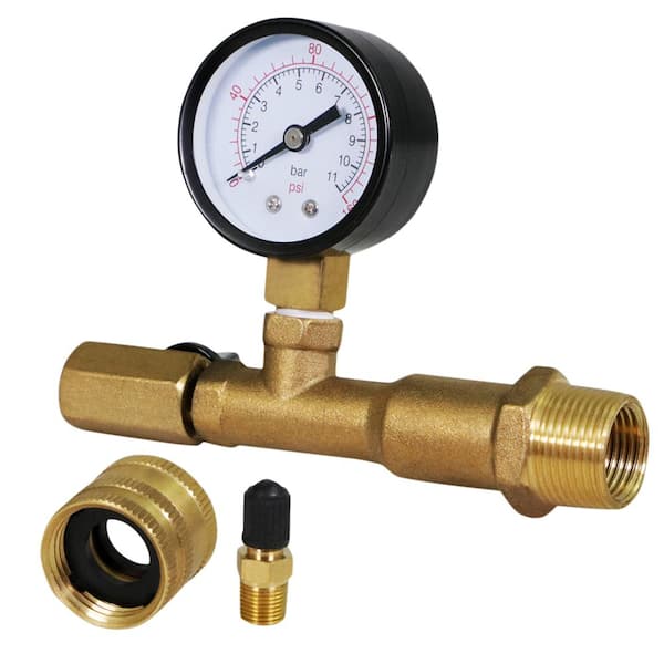 0-160 PSI Water Pressure Test Kit with Snifter Valve and Swivel Hose Connector, Brass