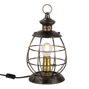 Industrial 11 in. Brass Contemporary LED Table Lamp, Reading Bedside Desk Lamp for Living Room with Cage Shade, Switch