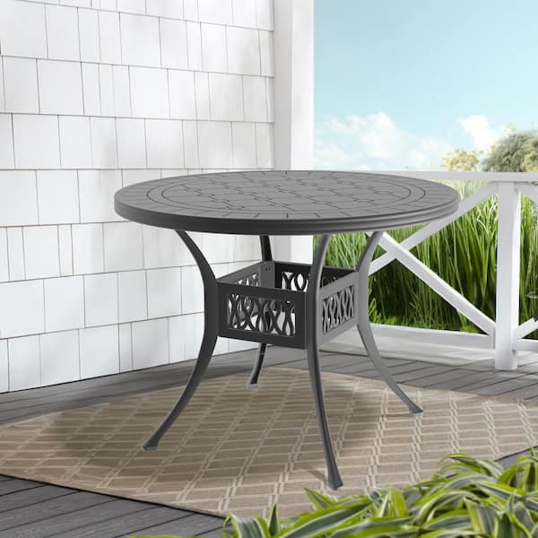Willit 39.37 in. Black Round Cast Aluminum Outdoor Dining Table