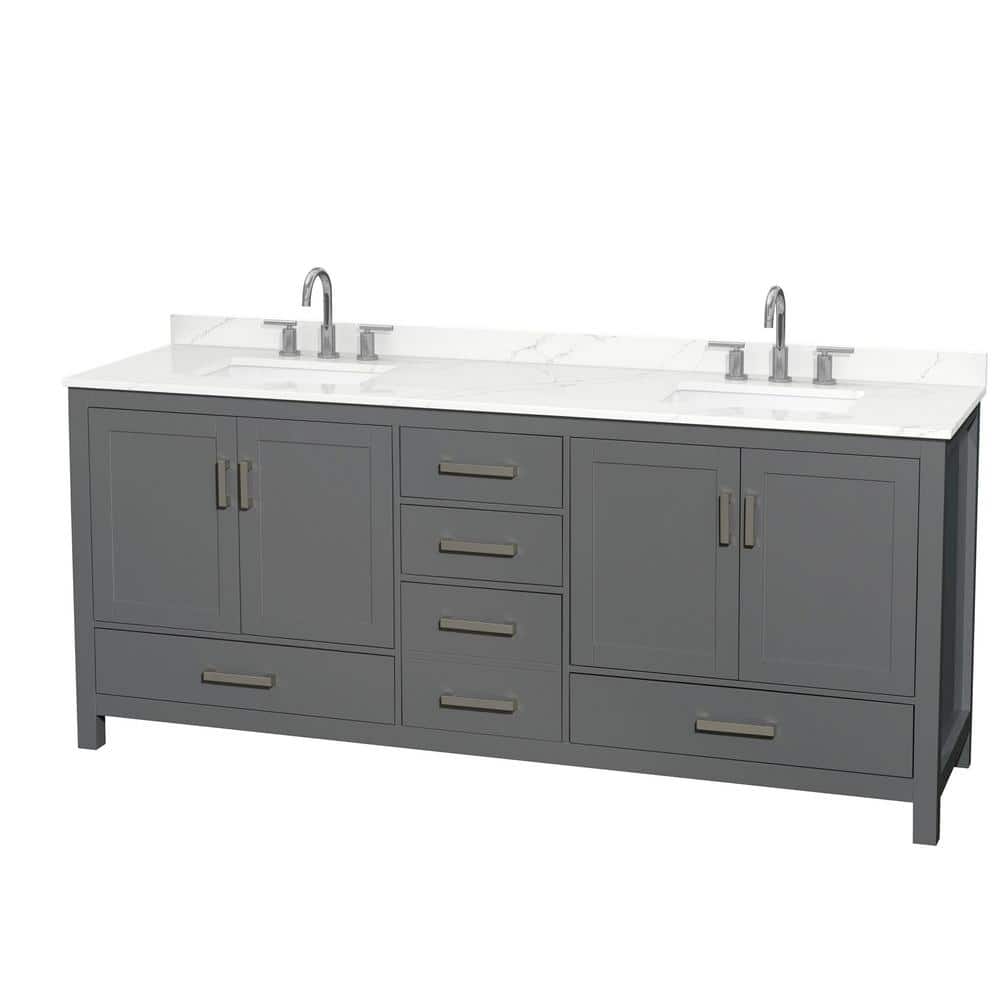 Sheffield 80 in. W.. x 22 in. D x 35 in. H Double Bath Vanity in Dark Gray with Giotto Quartz Top price history on PriceWatchPro