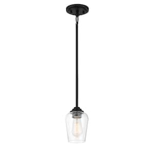 Shyloh 1-Light Black Mini Pendant to Semi-Flush with Clear Seeded Glass Shade