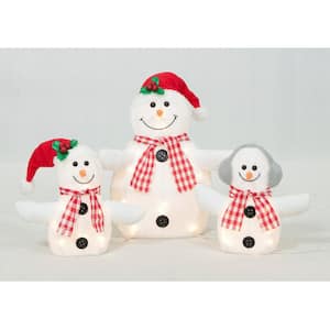 24 in., 16in., 14in. Tall Set of 3 Clear Lighted Holiday Plush Tinsel Snowman Family Sculpture