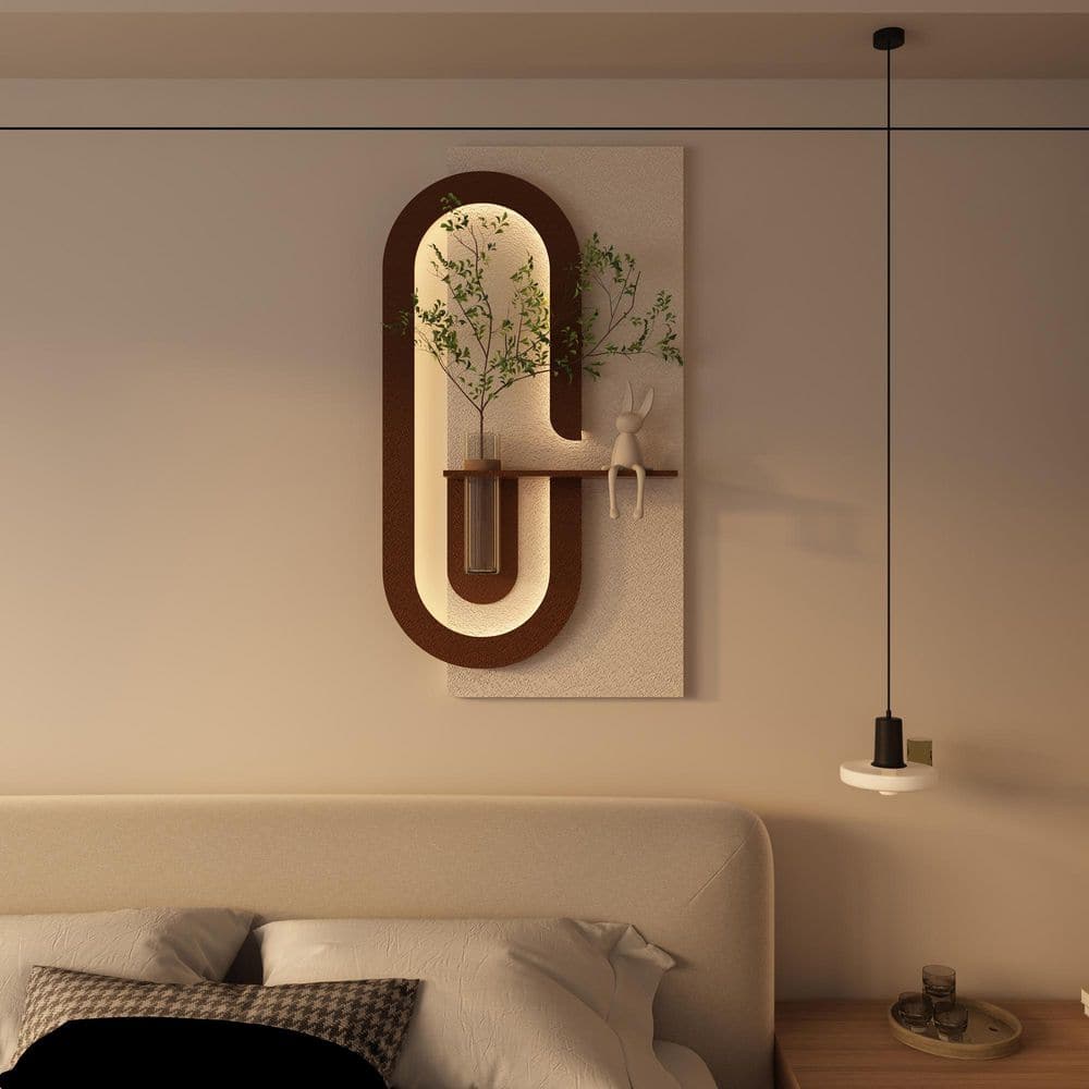 23.63 in. x 47.25 in. Beige 3D LED Sandstone Wall Architectural Decor with Glass Vase and Rabbit Statue by PVC price history on PriceWatchPro