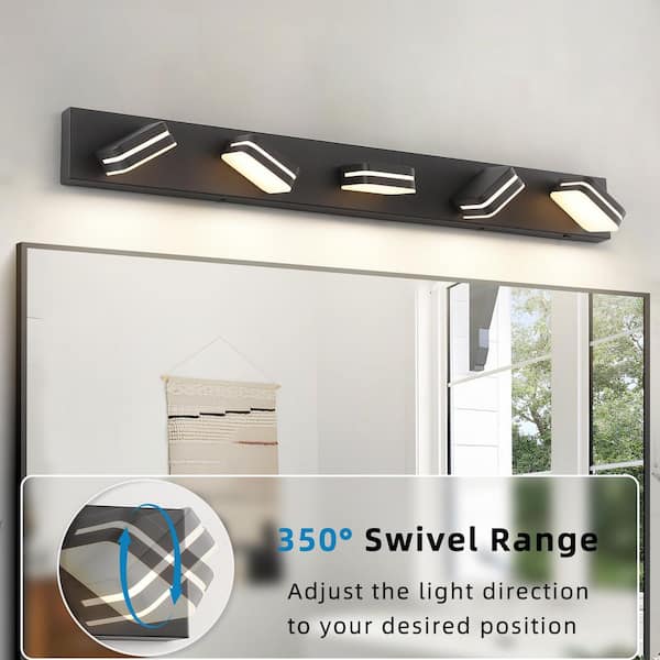 JUSHENG 40.55 in. 5 Light Black Bathroom LED Vanity Light with 5