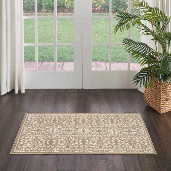 Jubilant Taupe doormat 2 ft. x 4 ft. Floral Transitional Area Rug