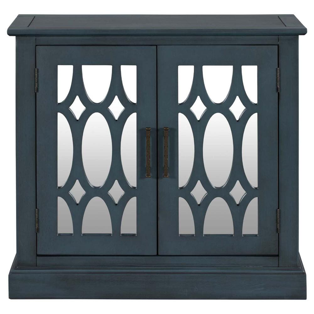 29.5 in. W x 13.8 in. D x 27.5 in. H Blue Linen Cabinet with Decorative Mir