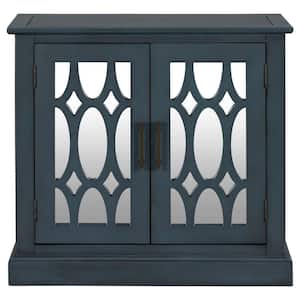 29.5 in. W x 13.8 in. D x 27.5 in. H Blue Linen Cabinet with Decorative Mirror Door