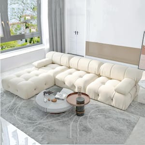 104. in. Flared Arm 4-Piece Velvet L-Shaped Sectional Sofa in Beige