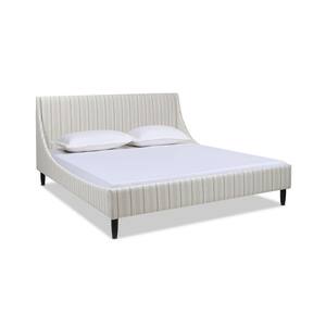Aspen 75.5 in. White and Beige King Flax Striped Linen Vertical Tufted Headboard Platform Bed Set
