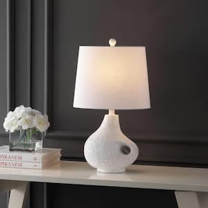 Charlotte 24 in. Minimalist Designer Iron/Resin Oval Shade LED Table Lamp, White Terrazzo