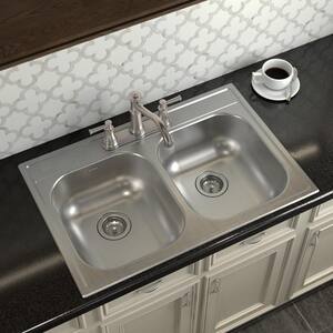2000 Series Stainless Steel 33 in. 3-Hole Double Bowl Drop-In Kitchen Sink with 7 in. Depth