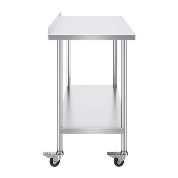 SKYSHALO Stainless Steel Work Table, 24 x 48 x 40 In.Silver Kitchen Prep Table Commercial Food Prep Worktable with Casters