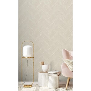 Light Natural Herringbone Geometric Machine Washable 57 sq. ft. Non-Woven Non- Pasted Double Roll Wallpaper