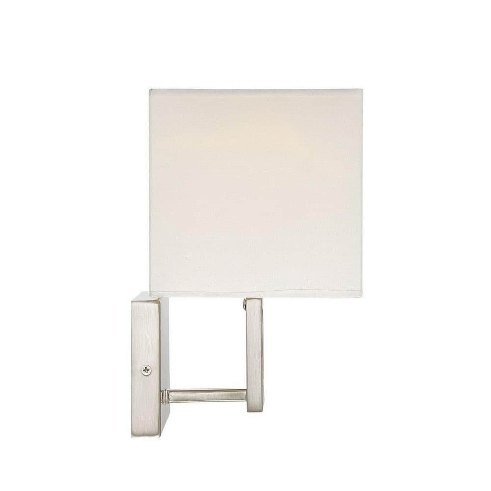 Brushed Nickel Dual-Light Sconce with White Fabric Shade