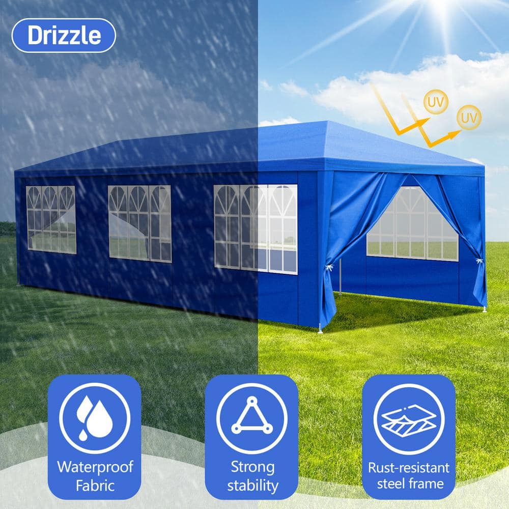 Large Blue Iron Outdoor Party Tent with 8 Sidewalls