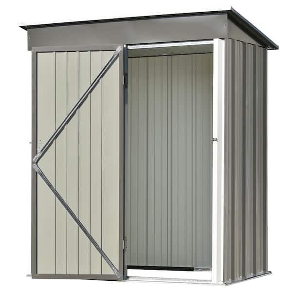 Unbranded 5 ft. x 3 ft. Garden Shed Metal Lean-to Storage Shed with Lockable Door Tool Cabinet for Garden in Gray Cover 14 sq. ft.