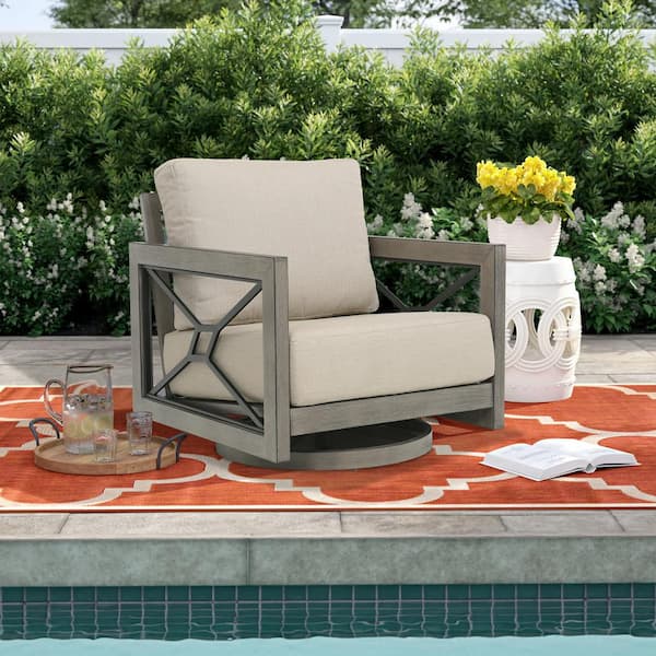 ULAX FURNITURE Marindo 1-Piece Aluminum Outdoor Swivel Lounge Chair with Sunbrella Cushions