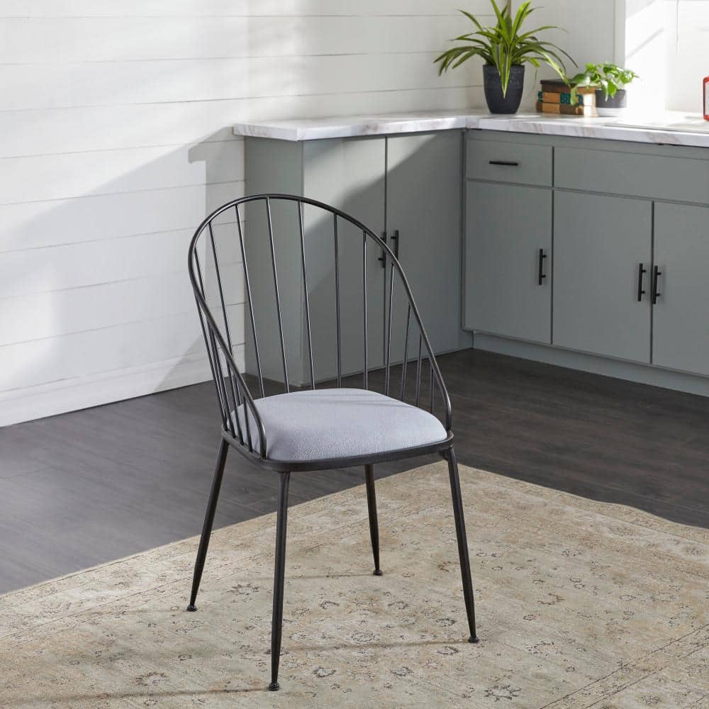 Elegant Black Metal High-Back Windsor Side Chair with Cushion