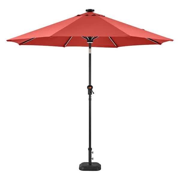 9 ft aluminum patio umbrella in chili Hampton Bay 9 ft. Aluminum Market LED Solar Auto-Tilt Patio Umbrella in  Chili Red UCA202004