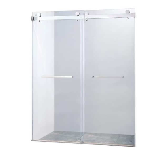JimsMaison 60 in. W x 75 in. H Sliding Frameless Shower Door in Chrome Finish with Tempered Glass
