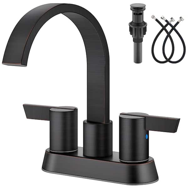 Bathroom Faucets for Sink 3-Hole 4 in. Centerset Waterfall 2-Handle for Bathroom Sink Pop-Up Drain Oil Rubbed Bronze