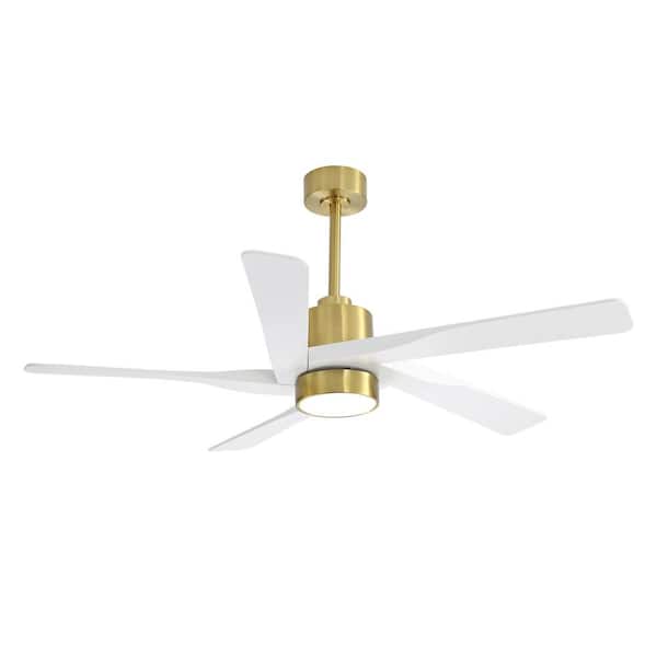 WINGBO 64 in. 5 Blades 6 Fan Speeds LED Indoor Gold and White Smart Ceiling Fan with Remote