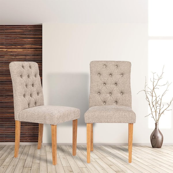 Homy Casa Lucetta Beige Upholstered Tufted Hight Back Solid Wood Legs Side Dining Chair (Set of 2)
