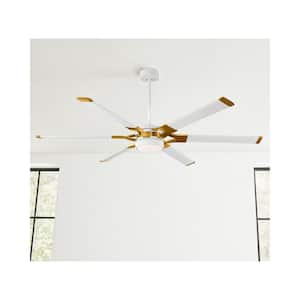 Loft 62 in. Modern Integrated LED Indoor/Outdoor Matte White and Burnished Brass Ceiling Fan with DC Motor and Remote
