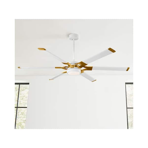 Loft 62 in. Modern Integrated LED Indoor/Outdoor Matte White and Burnished Brass Ceiling Fan with DC Motor and Remote