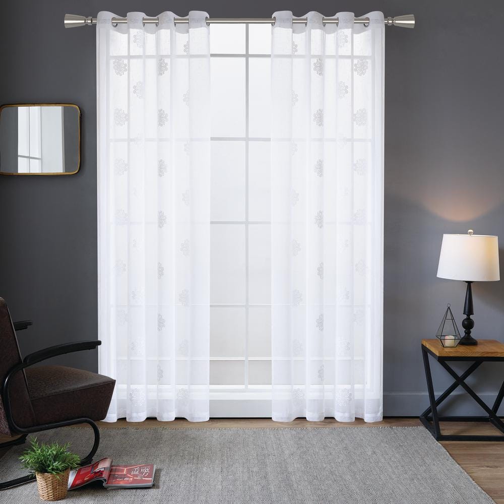 Lyndale Décor Lyndale Harper Embroidered Sheer Curtain White 108 108 Inches