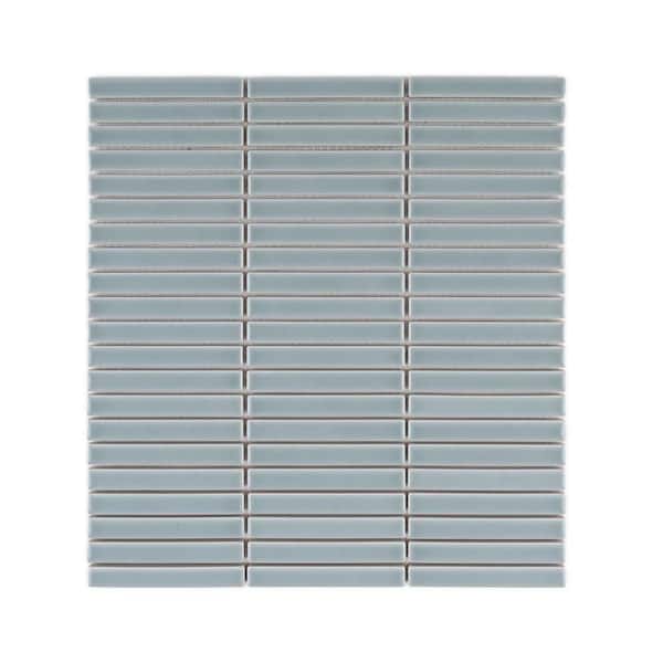 1/2 in. x 4 in. Stardew Stack Blue 11.75 in. x 11.125 in. Gloss Porcelain Wall/Floor Mosaic Tile (0.907 Sq. Ft./Each)
